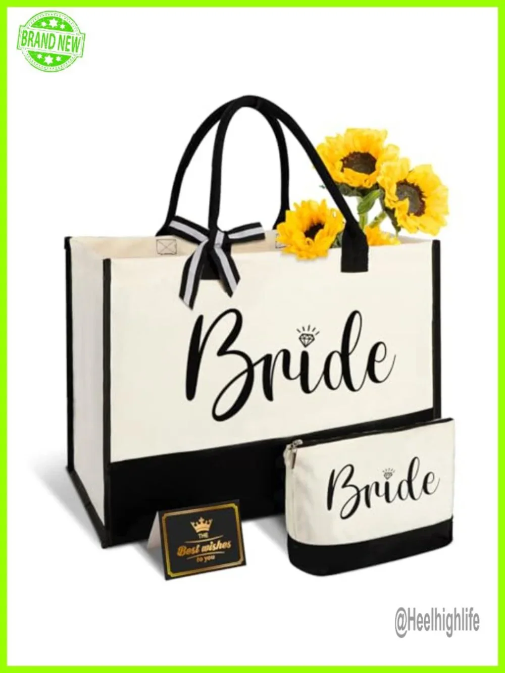 Bride Canvas Tote Bag with Makeup Bag, Wedding Gift Set for Bridal Shower